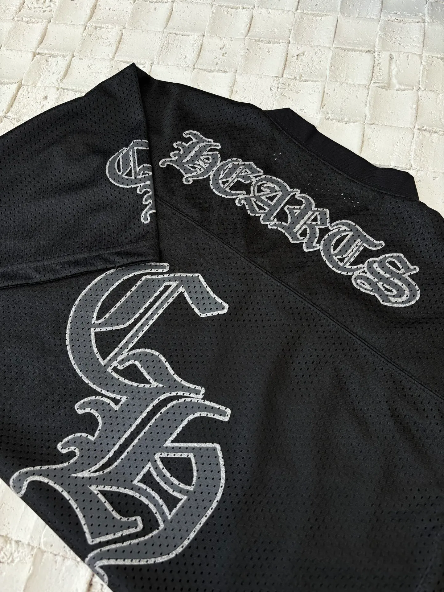 🅿️330 Chrome Heart*/Ch Chrome Heart 25SS mesh glitter ice hockey jersey short-sleeved. The fabric is made of high-density 100D bird's eye cloth. Double-sided mesh positioning is very time-consuming. The cost of labor loss is very high. Single-layer thin see-through bottom junk is not available on the market. Same style for men and women. OS version Size: S/M/L
